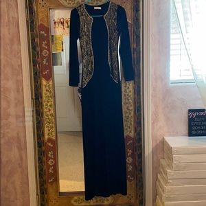 Ukrainian style Long sleeve embellished velvet maxi